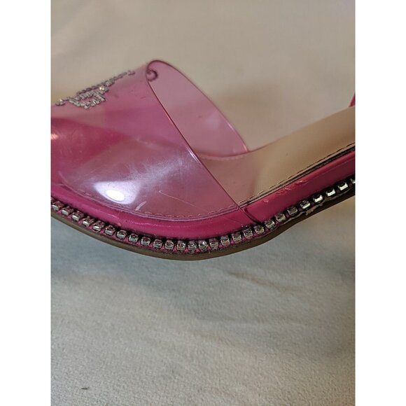 Juicy Couture Hot Pink Rhinestone Heels Clear 3" Heel Slingback Size 8 Logo Gems - Picture 16 of 16